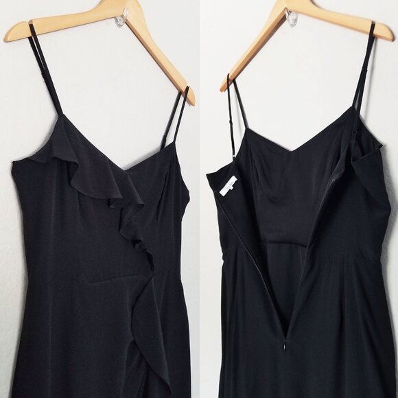 Parker 100% Silk Ellender Ruffle Slit Midi Dress Sz 6 Black Slip Asymmetric $378 - Picture 6 of 12